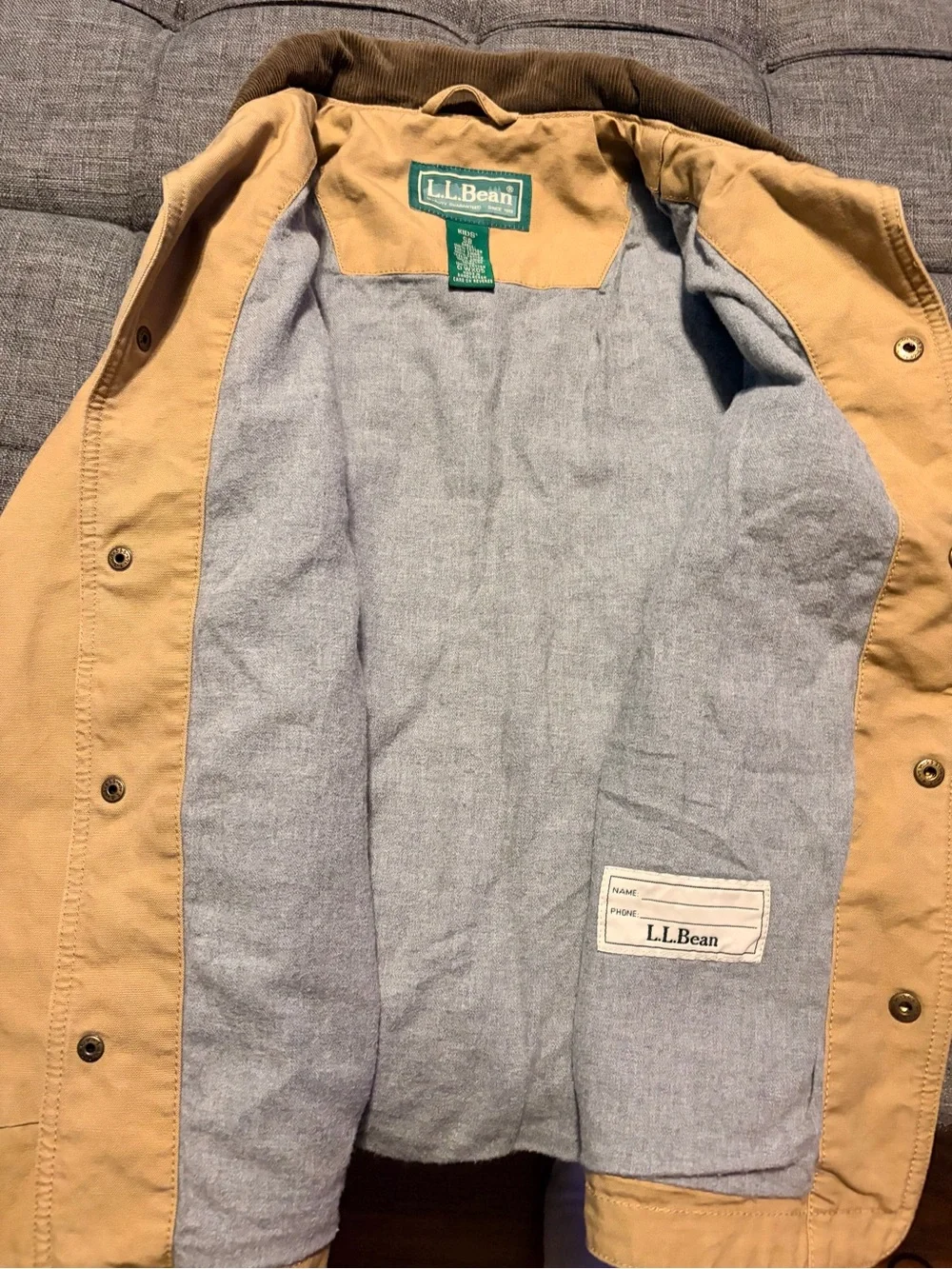 L.L. Bean Khaki Jacket with Brown Corduroy Collar